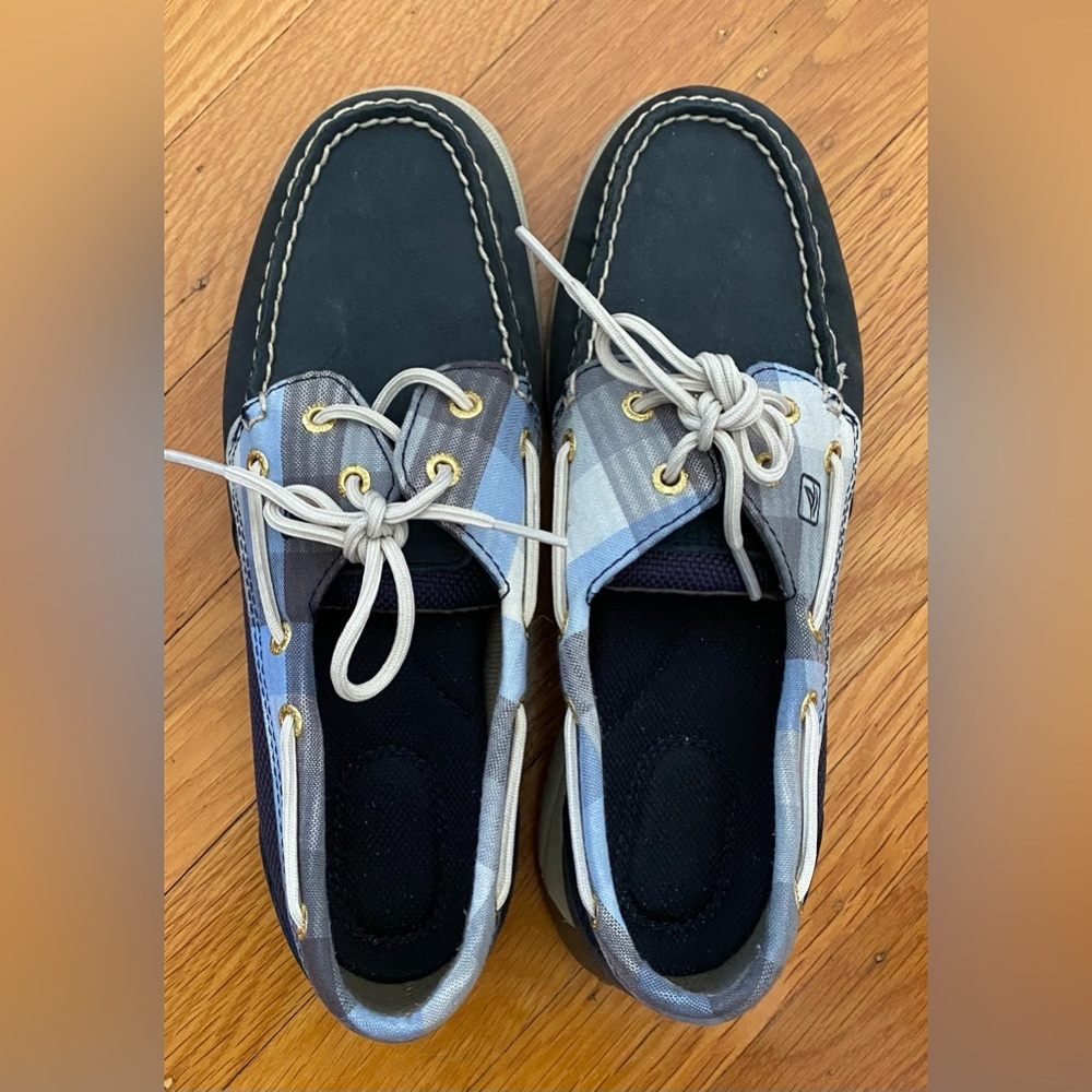Sperry Leather Blue Plaid Top Sider Boat Shoes Womens 7